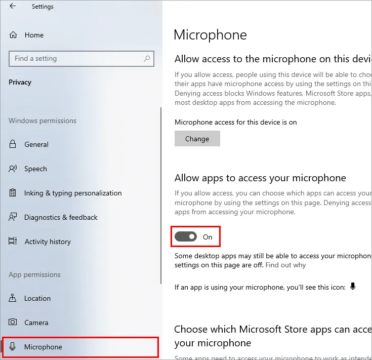 Turn of microphone of windows 10