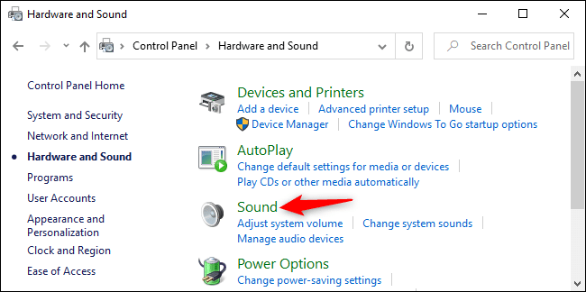 Windows 10 hardware and sound settings