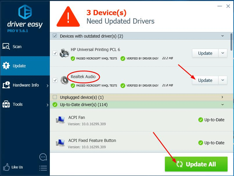 Install the latest audio driver with driver easy 