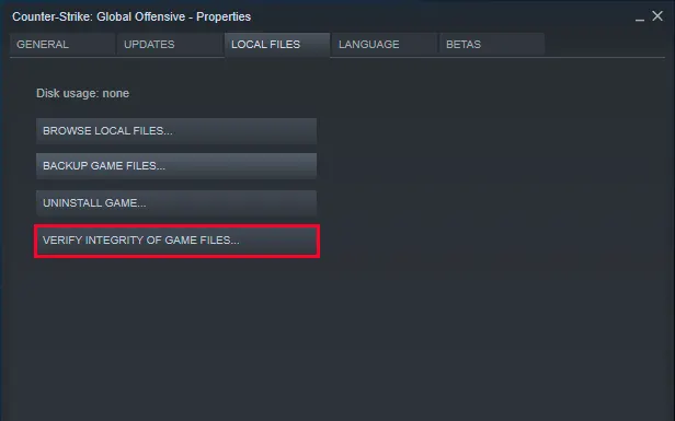 Verify integrity of the Game Files
