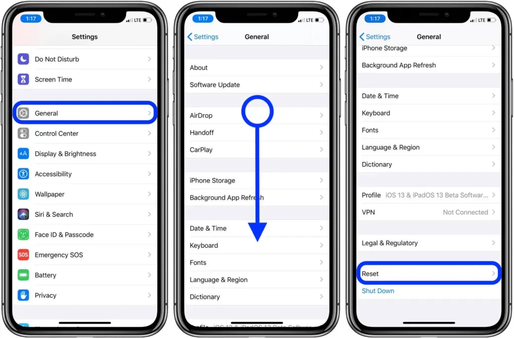 Reset iPhone settings