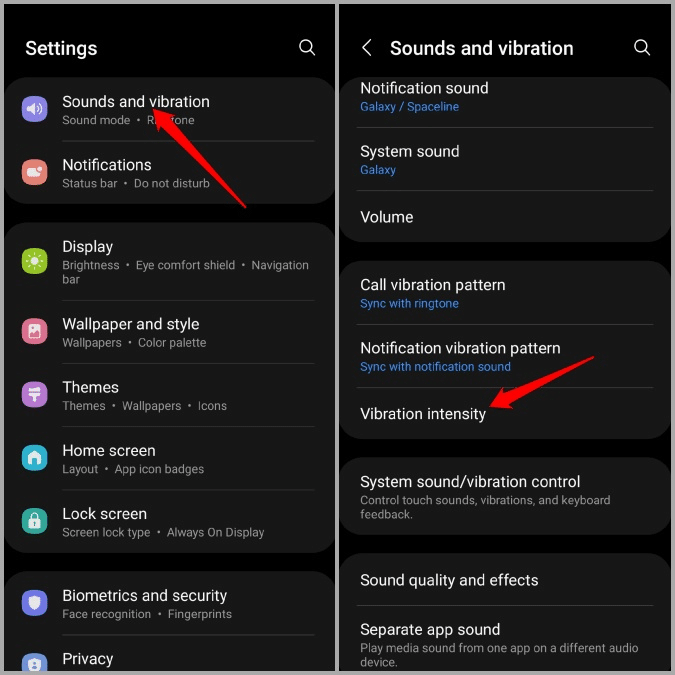 sound and vibration settings android
