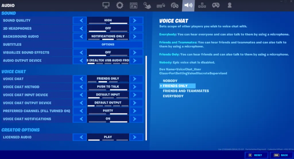 Fortnite Audio Settings